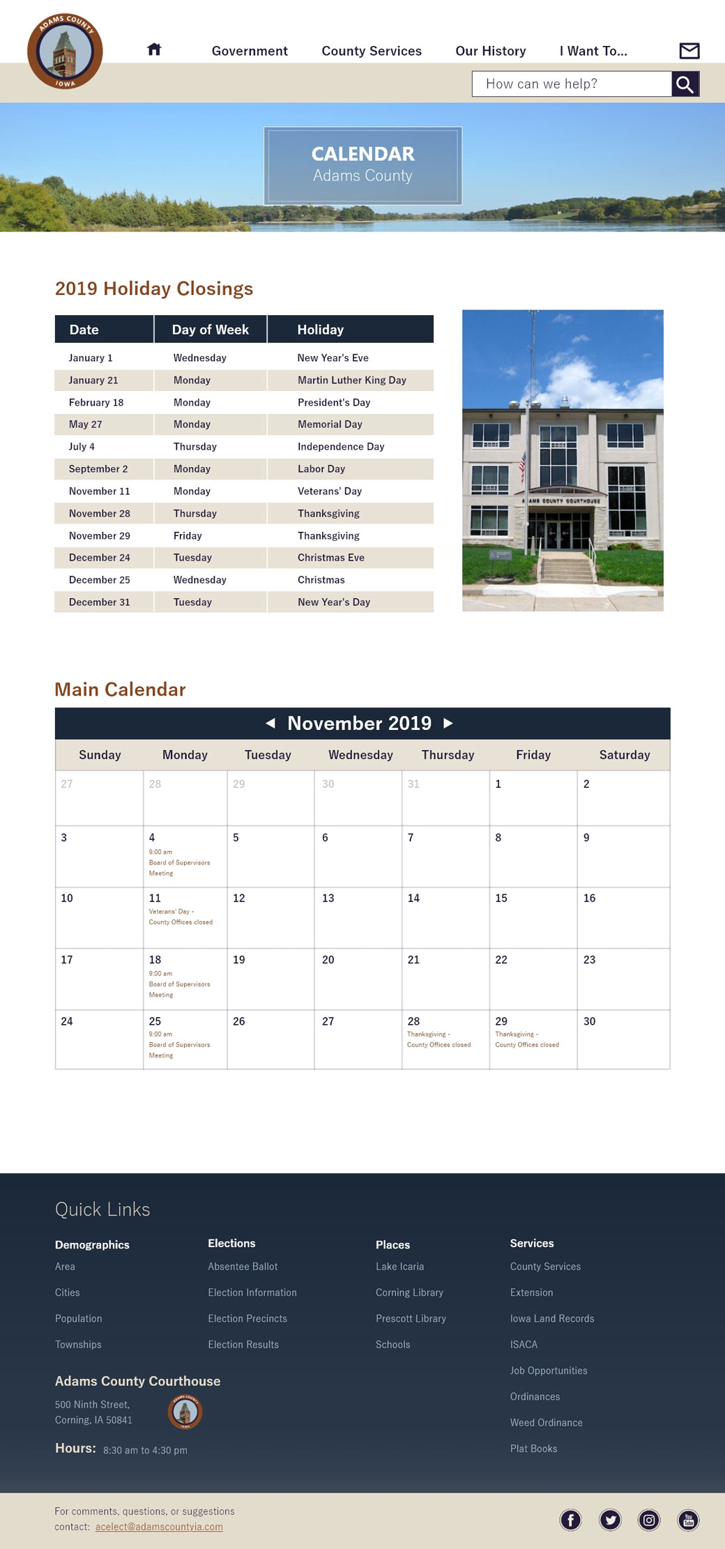Adams County Calendar Page 