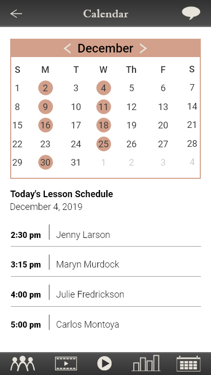 Profession App calendar screen for mobile