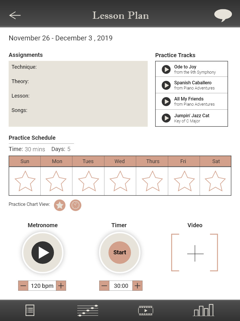 Professional App lesson plan screen for tablet
