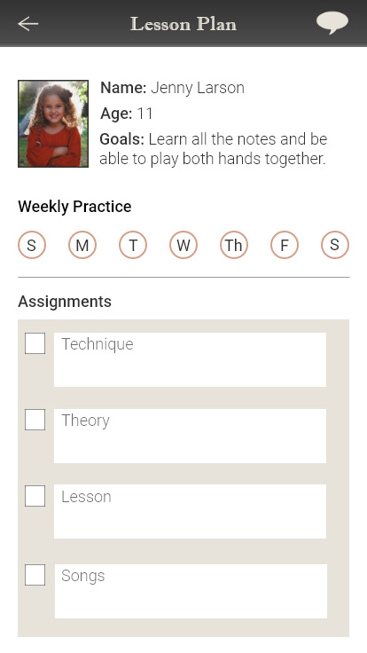 Profession App lesson plan screen for mobile