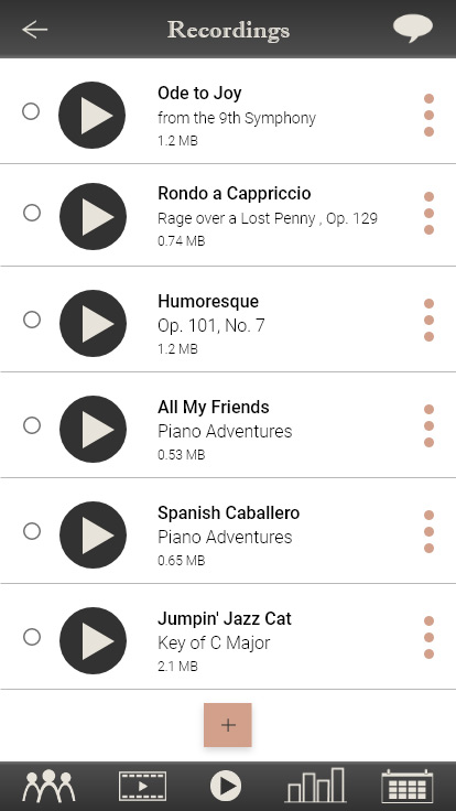 Professional App mp3 recordings screen for mobile